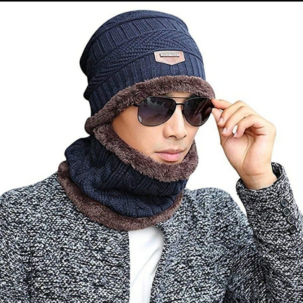 2-PIECES WINTER BEANIE HAT SCARF SET WARM KNIT HAT - Picture 3 of 12